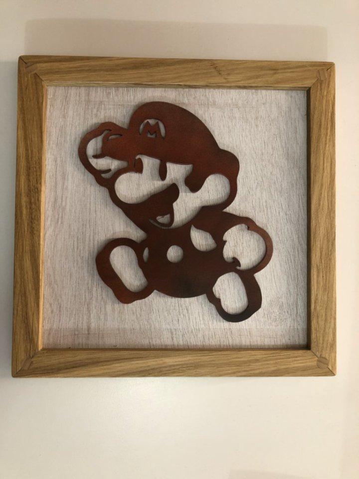 3D printed vintage Mario wall art in an oak frame